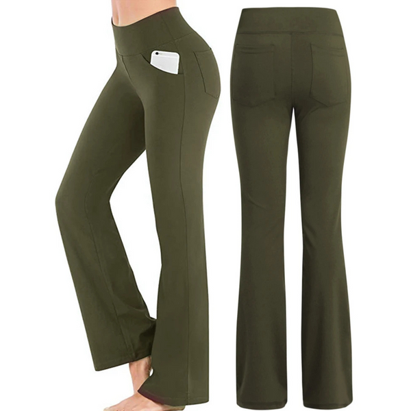 Women's Practical High Waisted Flared Trousers with Phone Pocket | Great for Everyday Wear