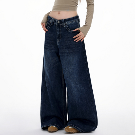 Medium wash pocket button low rise wide leg | Baggy Low Rise Jeans  | Festival Outfits Women