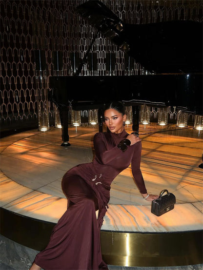 Metallic Accent Solid Bodycon Party Dress