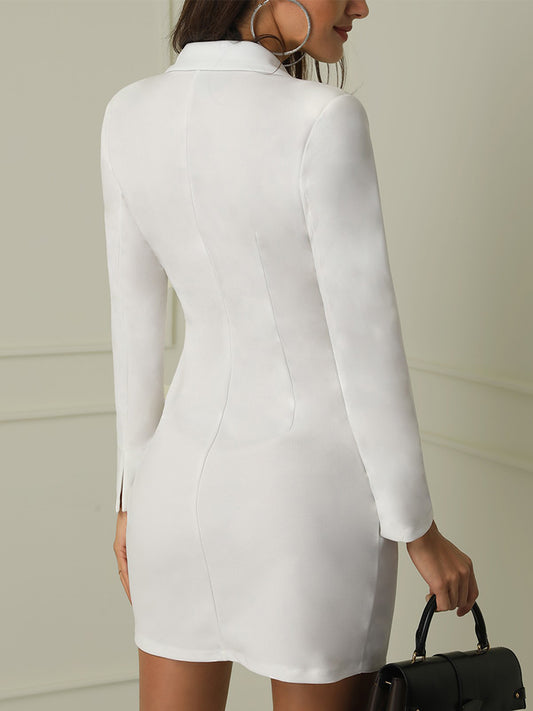 Blazer Wrap Dresses Women Office Double Breasted Long Sleeve Tuxedo Wrap Dresseses