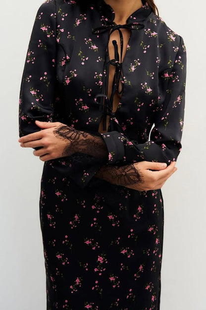 Button Front Floral Long Sleeve Blouse Skirt Set
