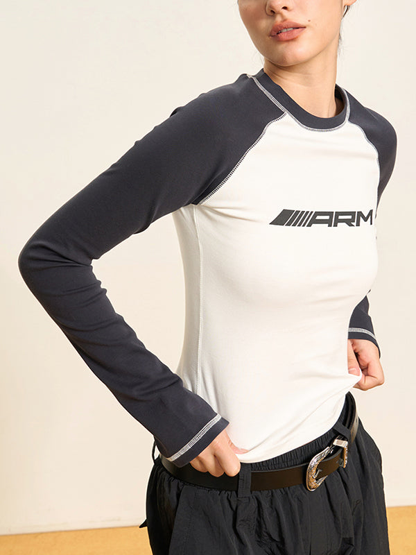 Raglan Contrast Color Slim Long Sleeve Tee