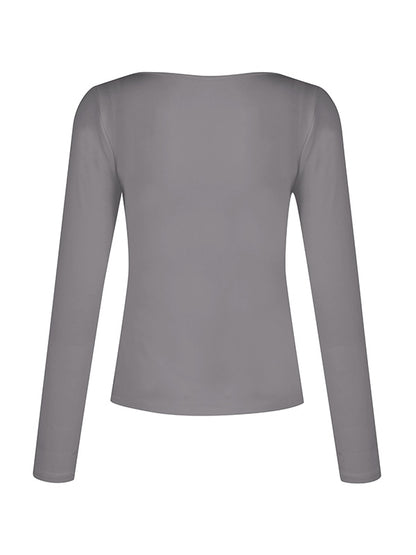 Solid V Neck Slim Long Sleeve Tee