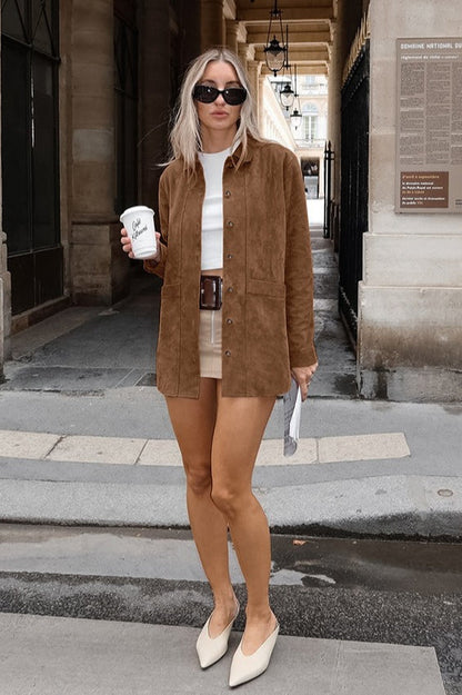 Russet Suede Notch Collar Coat