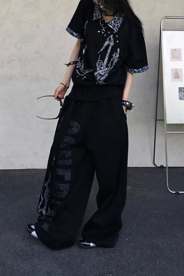Grunge Leopard Sickle Patchwork Loose Unisex T-shirt