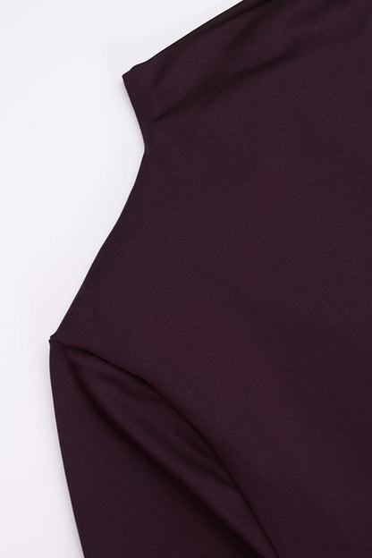 High Neck Ruched Split Bodycon Long Sleeve Party Dress
