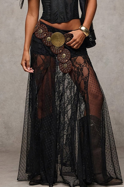 Versatile Lace Patchwork Slim Maxi Skirt