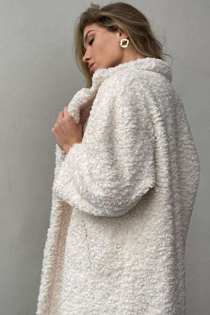 Elegant Office Lapel Plush Long Sleeve Coat