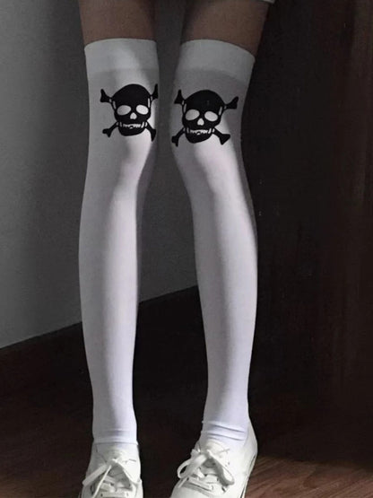Gothic Punk Skull Print Elastic Knee High Socks