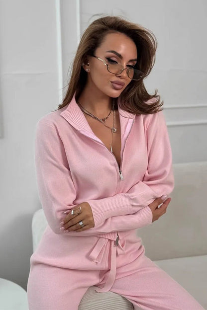 Two-Way Zipper Fitted Knit Commuter Two Piece Set