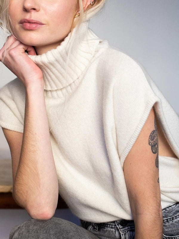 Solid High Neck Loose Sweater Vest