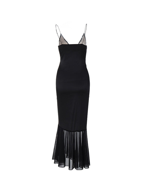 Splice Lace Mesh Hem Maxi Dress