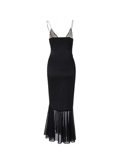Splice Lace Mesh Hem Maxi Dress