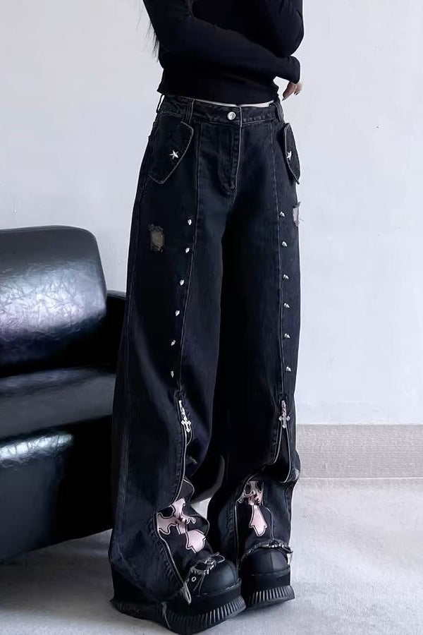 Punk High Waist Straight Leg Jeans Pants