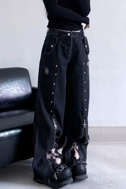 Punk High Waist Straight Leg Jeans Pants