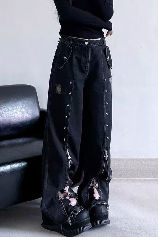 Punk High Waist Straight Leg Jeans Pants