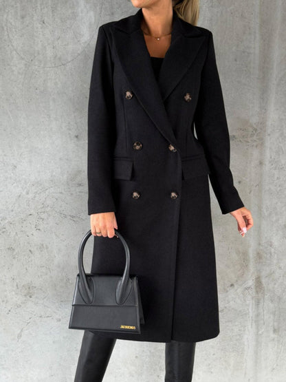 Long Sleeves, Lapel, Solid Color, Double-breasted, Slim Fit Coats
