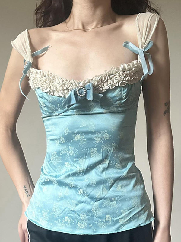 Lace Bow Print Cami Top