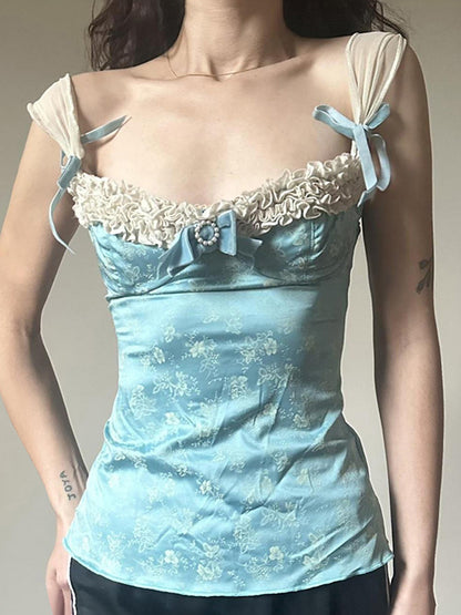 Lace Bow Print Cami Top