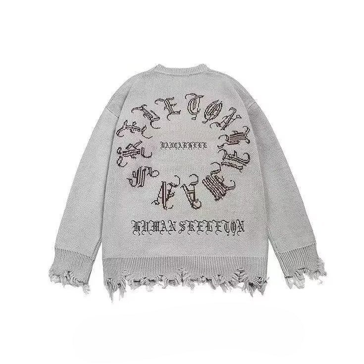 Raw-Edge Crewneck Loose-Fit Knit Sweater