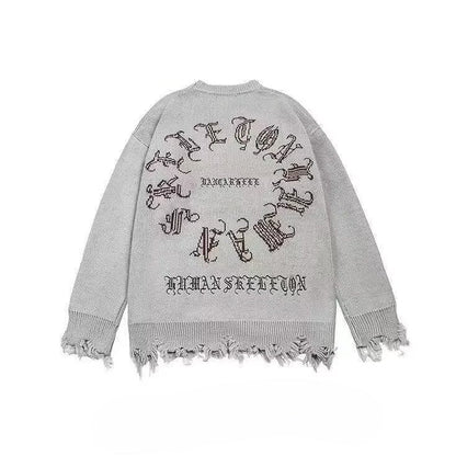 Raw-Edge Crewneck Loose-Fit Knit Sweater