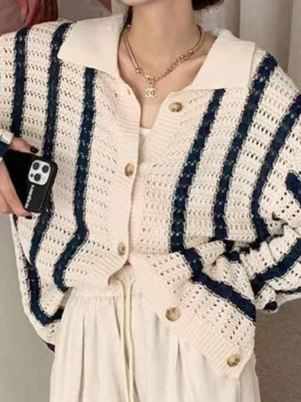 Cutout Striped Baggy Cardigan