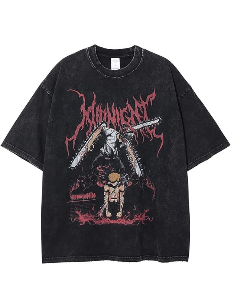 Retro Anime Print Dark Streetwear Cotton T-shirt