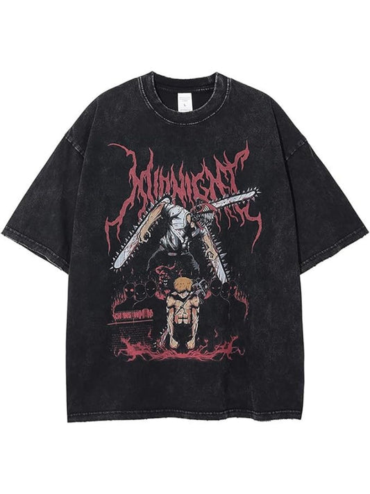 Retro Anime Print Dark Streetwear Cotton T-shirt