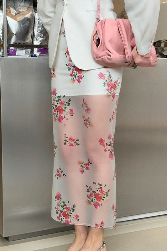 High-Waist Floral Straight Skirt