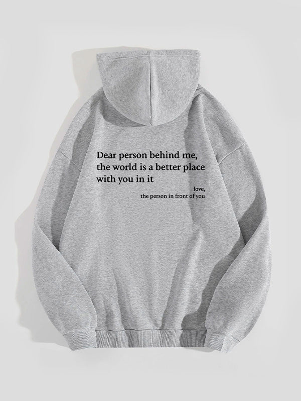 Letter Print Kangaroo Pocket Drawstring Oversized Hoodie