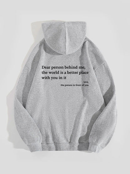 Letter Print Kangaroo Pocket Drawstring Oversized Hoodie