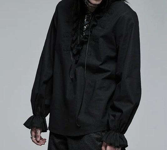 Black Gothic Embroidered Lace Blouse