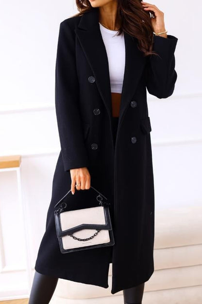 Double-Breasted Lined Wool Blend Mid-Length Winter Coat