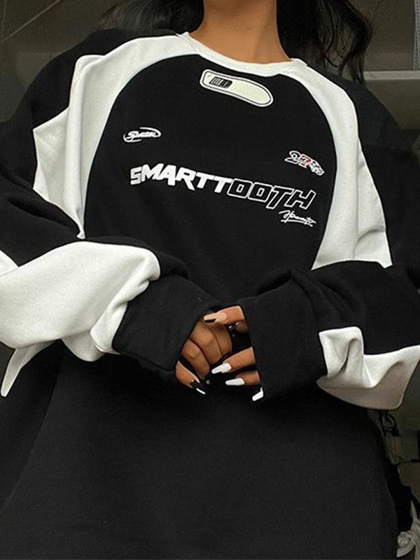 Retro Oversize Raglan Sweatshirt with Slogan