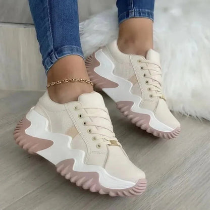 Zapatillas gruesas con cordones y estampado en bloques de color para mujer | Ideales para días informales