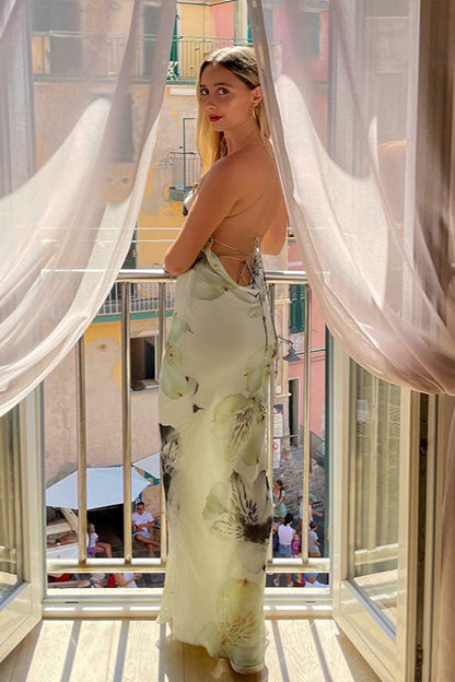 Floral Backless Vacation Cami Party Dress