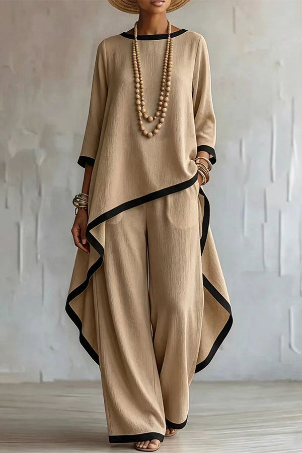 Minimalist Asymmetric Tunic & Wide-Leg Trouser Set