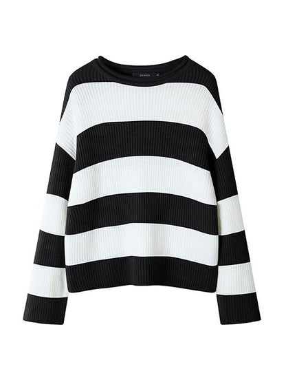 Casual Rib Stripe Baggy Knit Sweater