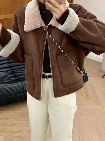 Vintage Suede Teddy Lined Lapel Neck Jacket