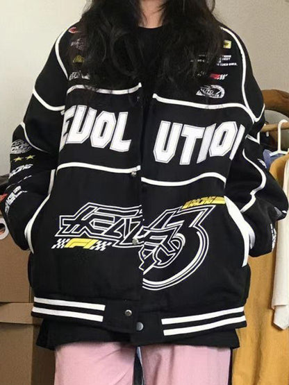Street Print Splice Varsity Jacket