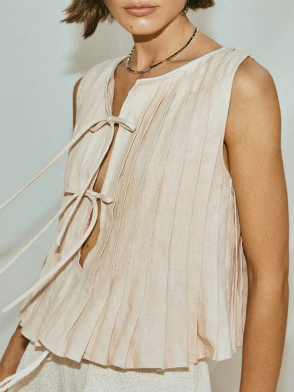 Tie strap cotton and linen vest