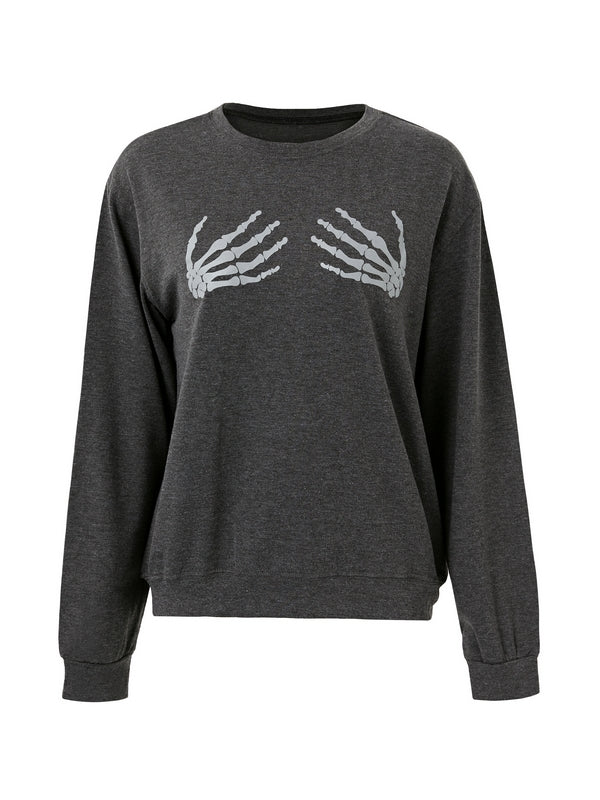 Hand Bone Print Pull Over Sweatshirt