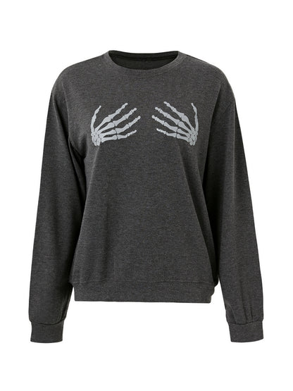 Hand Bone Print Pull Over Sweatshirt