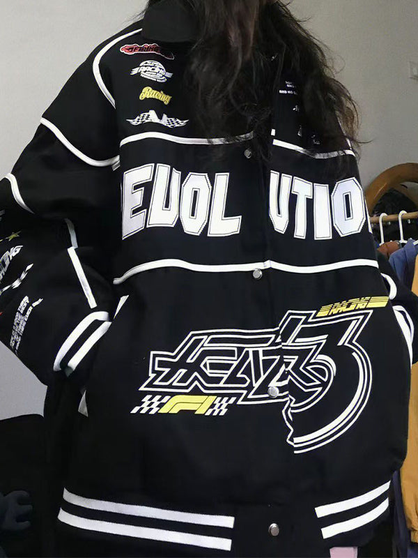 Street Print Splice Varsity Jacket