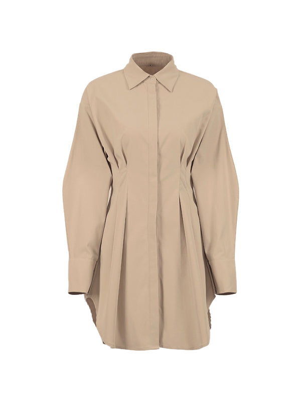 Fold Pleated Detail Shirt Mini Dress