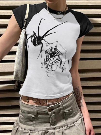 Spider Web Raglan Sleeve Cropped Top