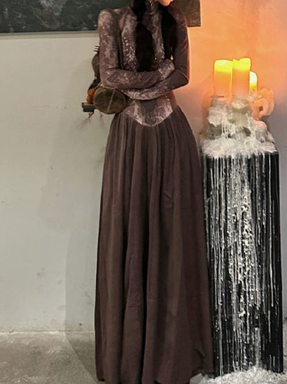 Tribal Print Splice Long Sleeve Maxi Dress