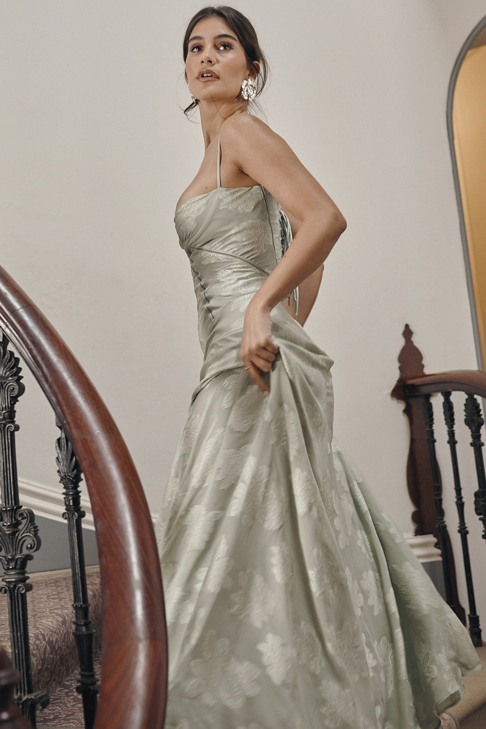 Dainty Lace Spaghetti Strap Tie Waist  Prom Dress