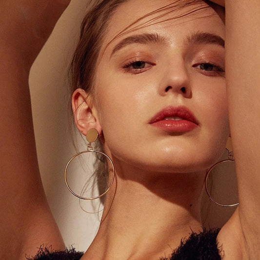 Bold Geometric Gold Alloy Hoop Earrings
