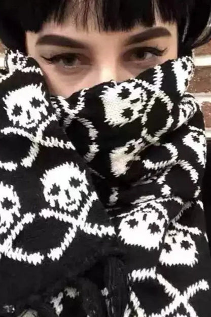 Punk Y2K Skull Thick Knit Scarf